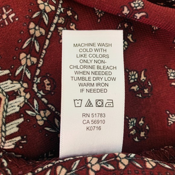 MAURICE'S Burgundy Print Boho Top - L/S Semi Sheer Shoulder Smocking V-Neck XL - Picture 11 of 11